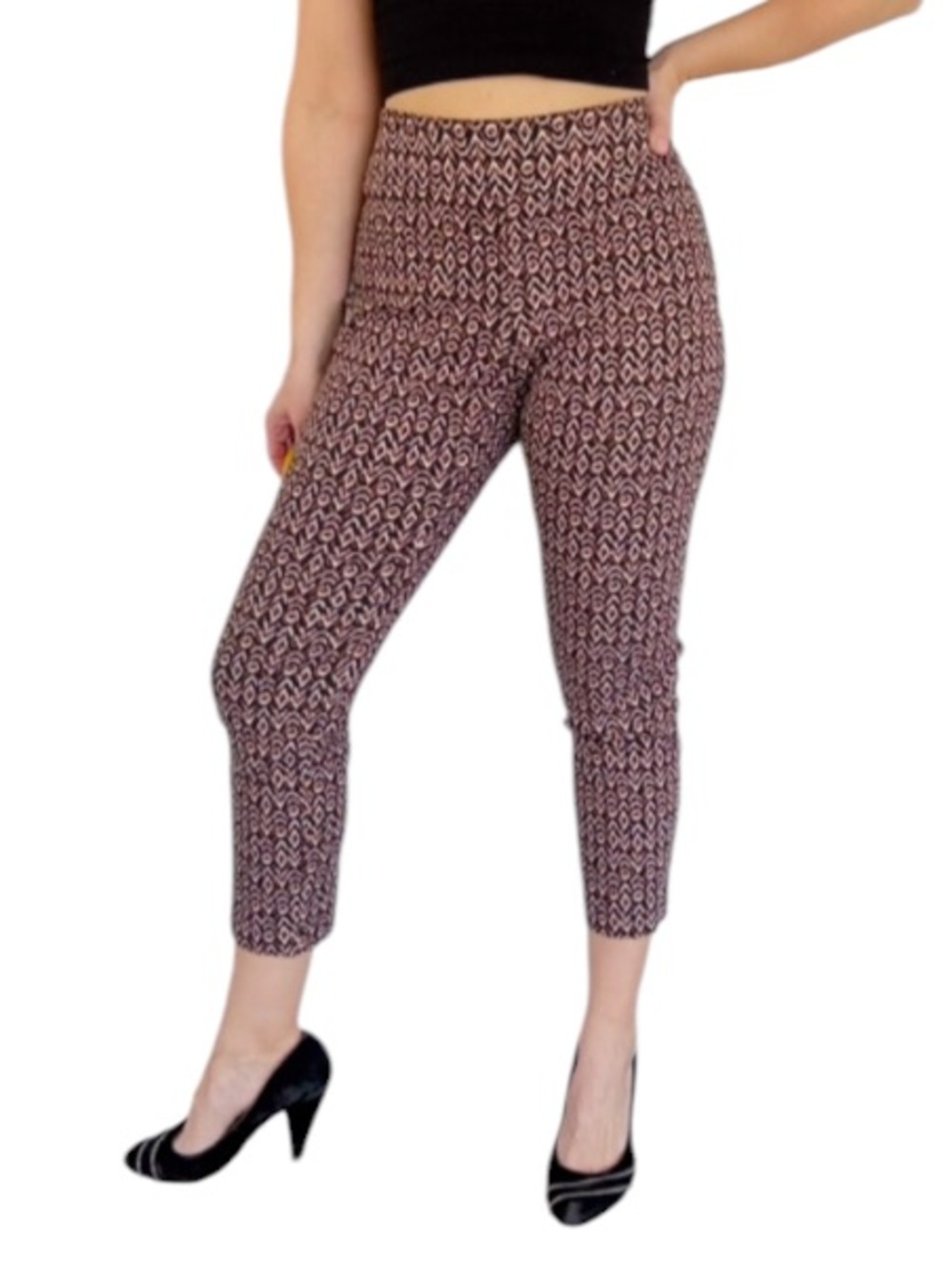 Nue Options Petite brown tribal chevron print stretch ankle crop pants size 12P